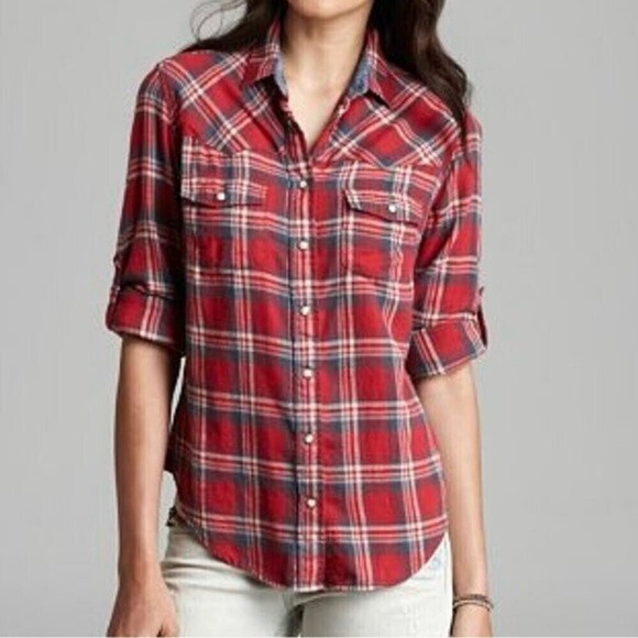 JACHS girlfriend bea lightweight plaid flannel top small - Picture 1 of 9